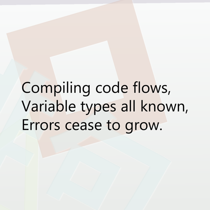 Compiling code flows, Variable types all known, Errors cease to grow.
