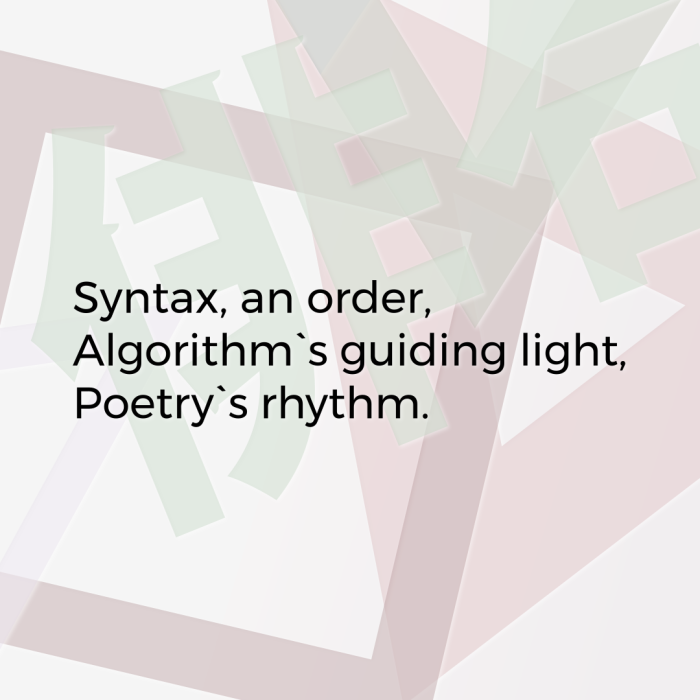 Syntax, an order, Algorithm`s guiding light, Poetry`s rhythm.