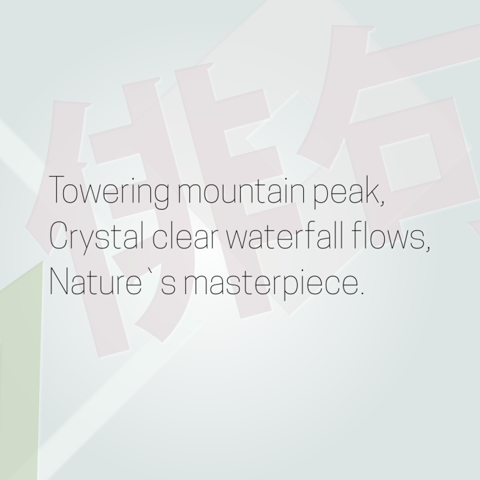 Towering mountain peak, Crystal clear waterfall flows, Nature`s masterpiece.