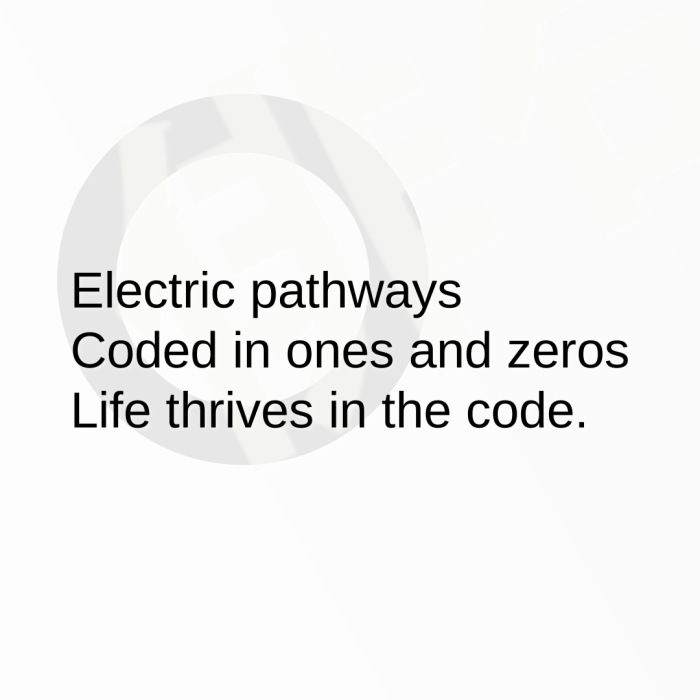 Electric pathways Coded in ones and zeros Life thrives in the code.