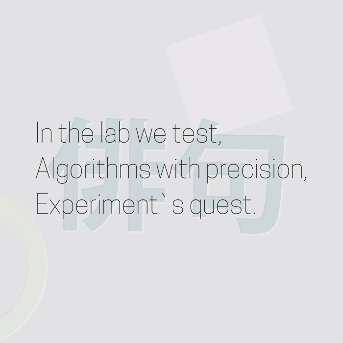 In the lab we test, Algorithms with precision, Experiment`s quest.