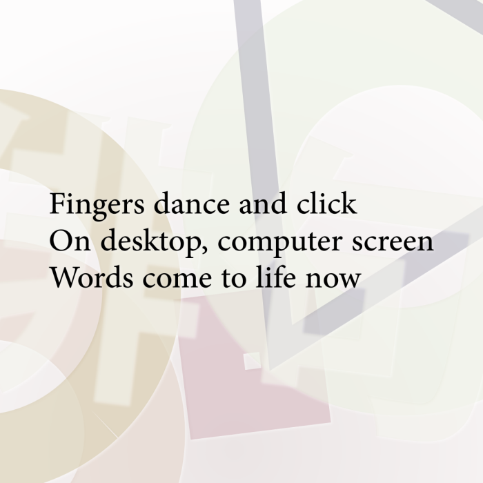 Fingers dance and click On desktop, computer screen Words come to life now