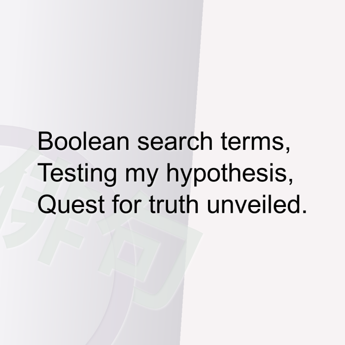 Boolean search terms, Testing my hypothesis, Quest for truth unveiled.