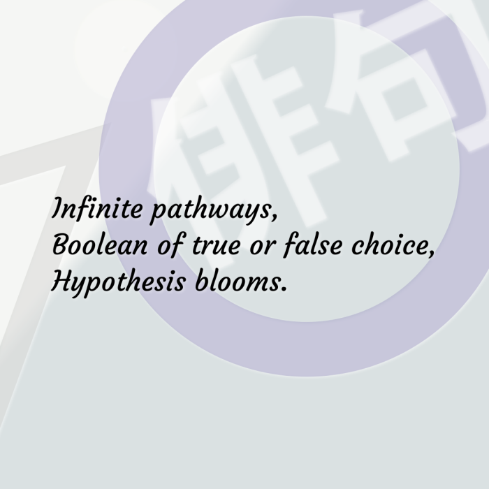 Infinite pathways, Boolean of true or false choice, Hypothesis blooms.