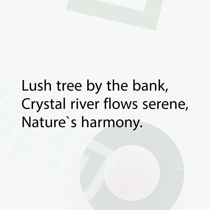 Lush tree by the bank, Crystal river flows serene, Nature`s harmony.