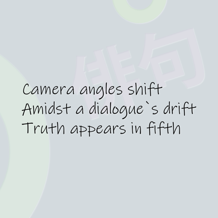 Camera angles shift Amidst a dialogue`s drift Truth appears in fifth