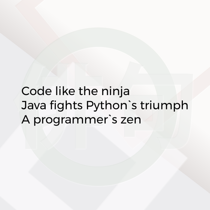Code like the ninja Java fights Python`s triumph A programmer`s zen
