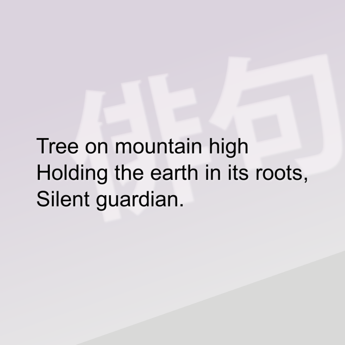 Tree on mountain high Holding the earth in its roots, Silent guardian.