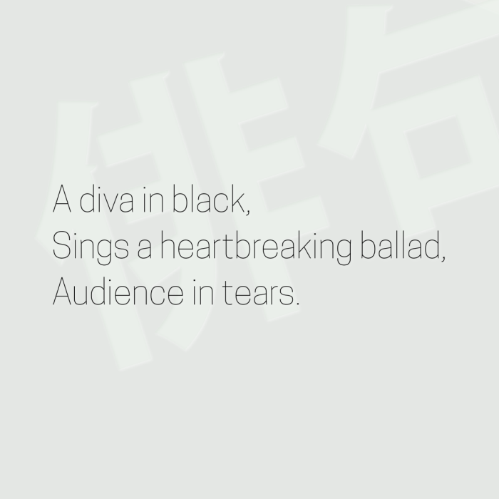 A diva in black, Sings a heartbreaking ballad, Audience in tears.