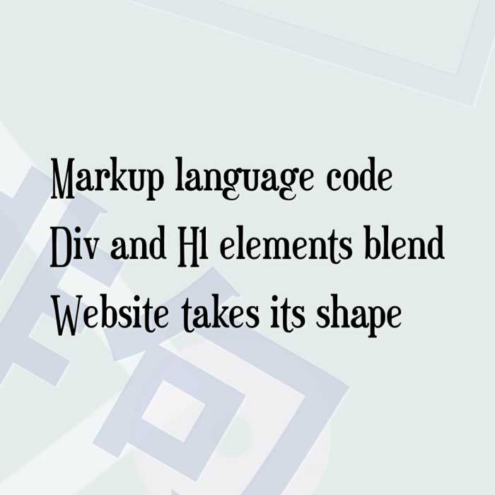 Markup language code Div and H1 elements blend Website takes its shape