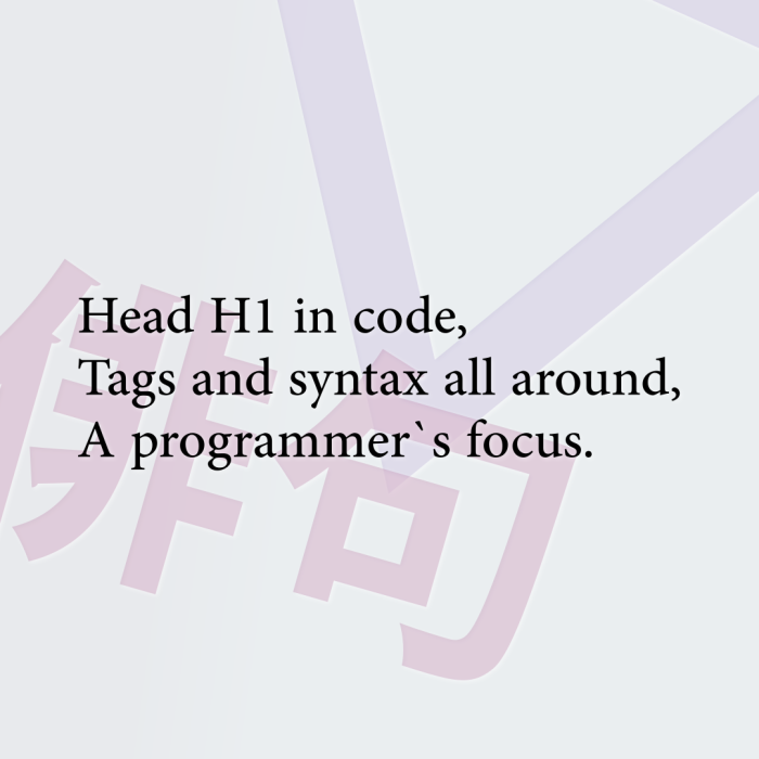 Head H1 in code, Tags and syntax all around, A programmer`s focus.