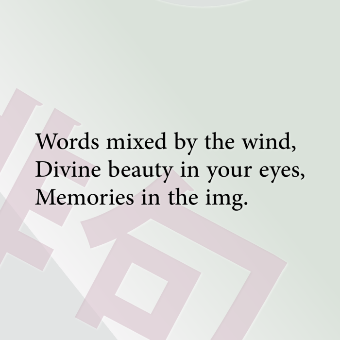 Words mixed by the wind, Divine beauty in your eyes, Memories in the img.