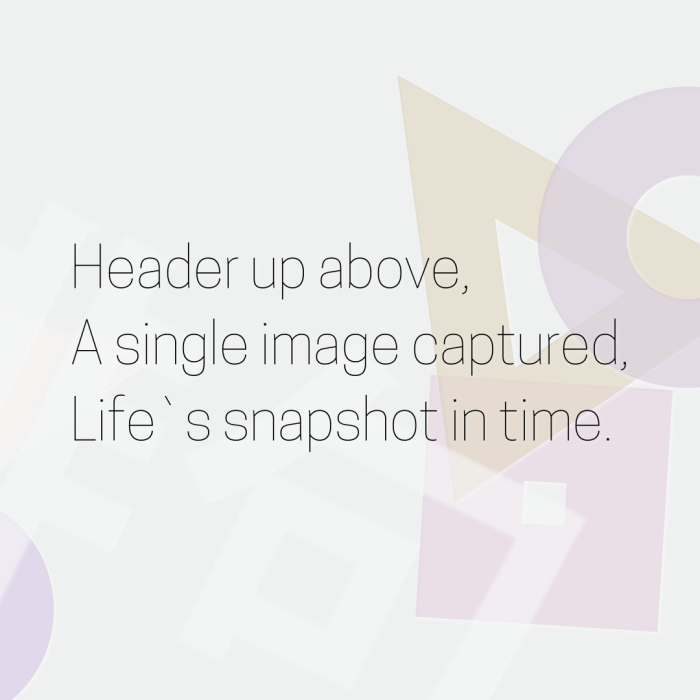 Header up above, A single image captured, Life`s snapshot in time.