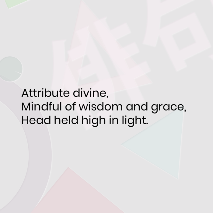 Attribute divine, Mindful of wisdom and grace, Head held high in light.