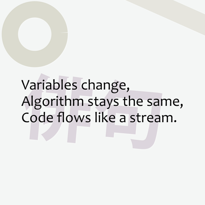Variables change, Algorithm stays the same, Code flows like a stream.