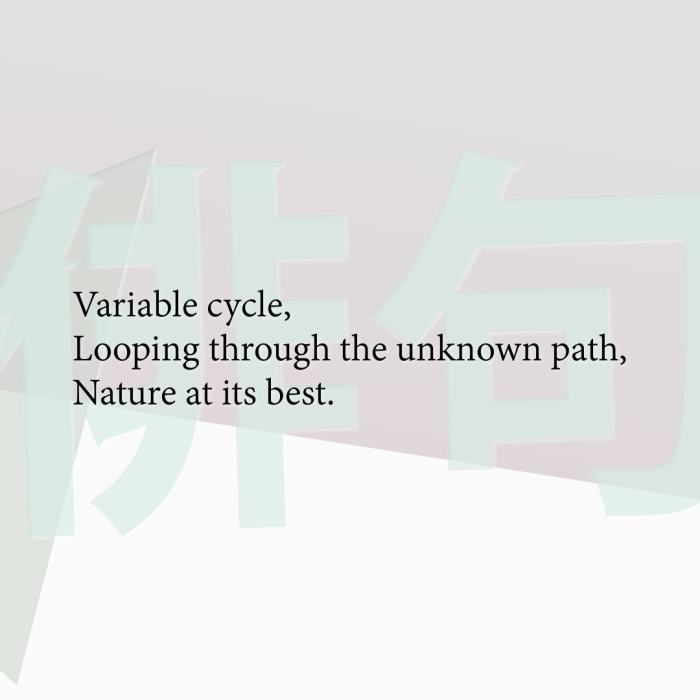 Variable cycle, Looping through the unknown path, Nature at its best.