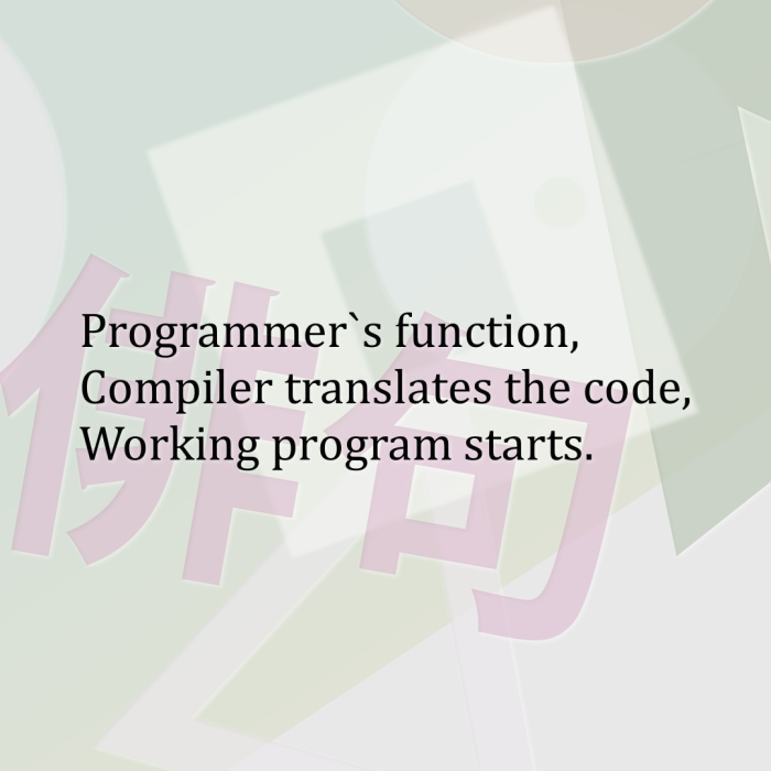 Programmer`s function, Compiler translates the code, Working program starts.