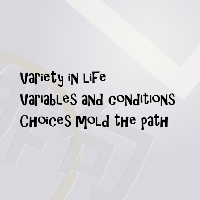 Variety in life Variables and conditions Choices mold the path