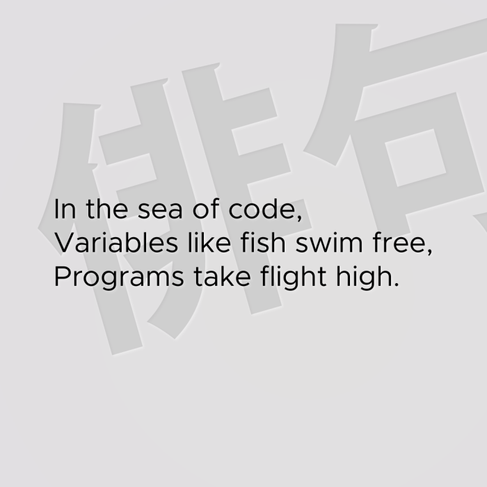 In the sea of code, Variables like fish swim free, Programs take flight high.
