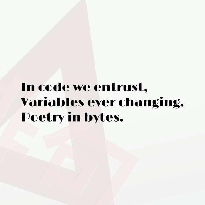 In code we entrust, Variables ever changing, Poetry in bytes.