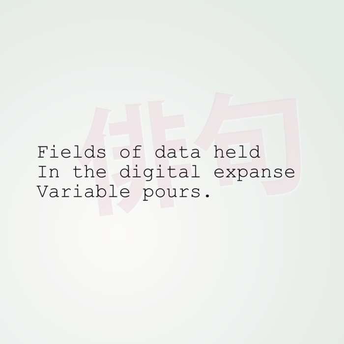 Fields of data held In the digital expanse Variable pours.