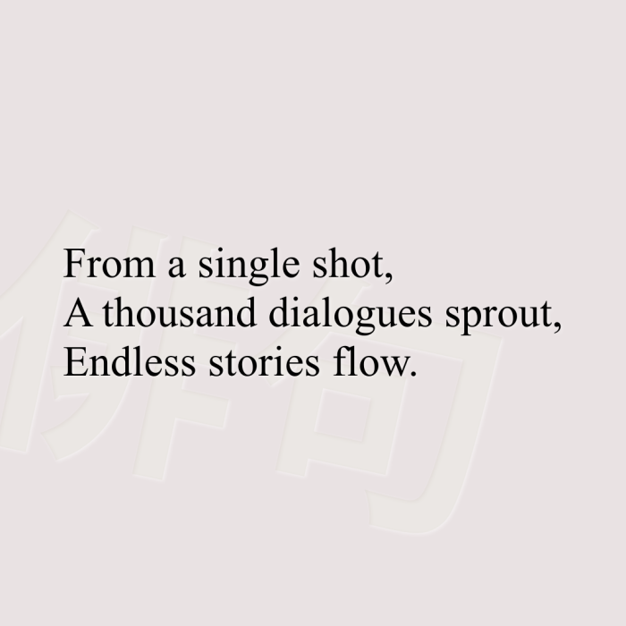 From a single shot, A thousand dialogues sprout, Endless stories flow.