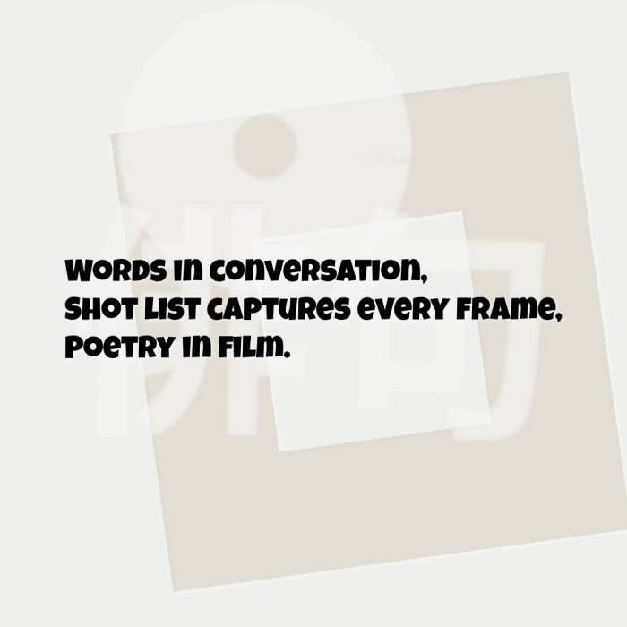 Words in conversation, Shot list captures every frame, Poetry in film.