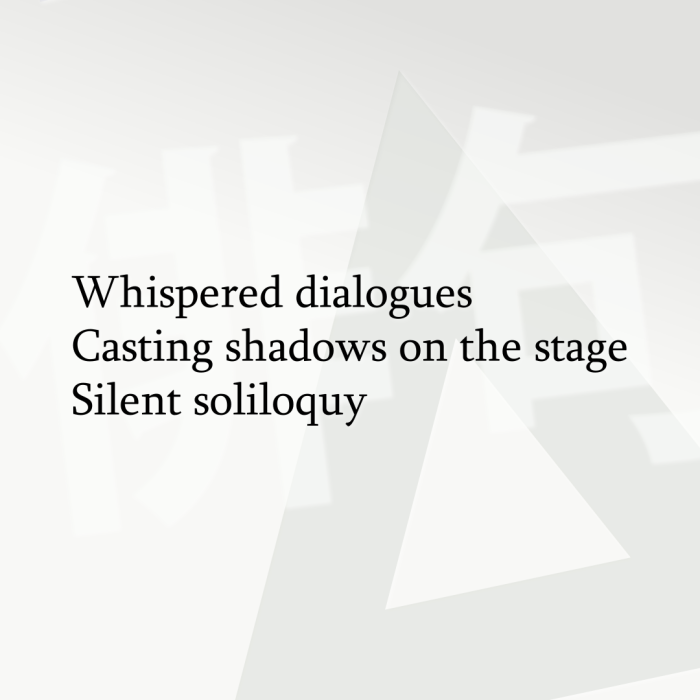 Whispered dialogues Casting shadows on the stage Silent soliloquy