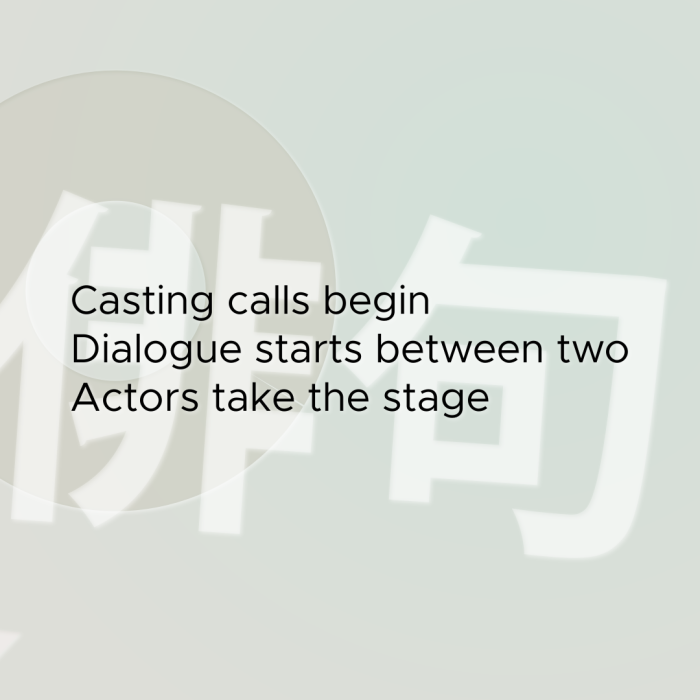 Casting calls begin Dialogue starts between two Actors take the stage