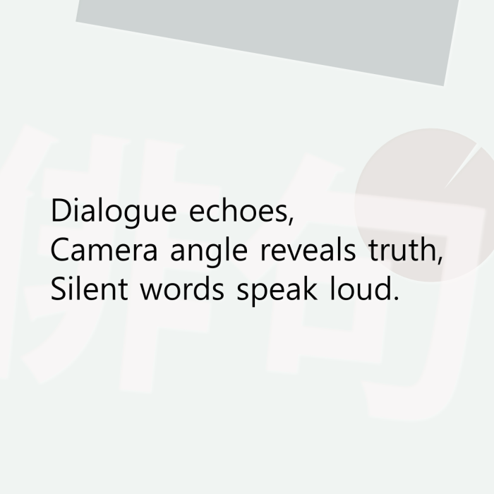 Dialogue echoes, Camera angle reveals truth, Silent words speak loud.