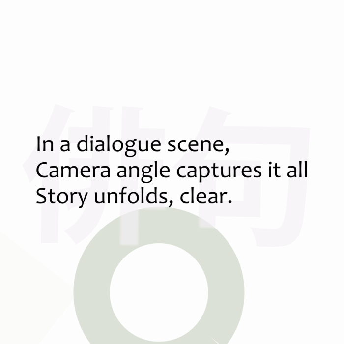 In a dialogue scene, Camera angle captures it all Story unfolds, clear.