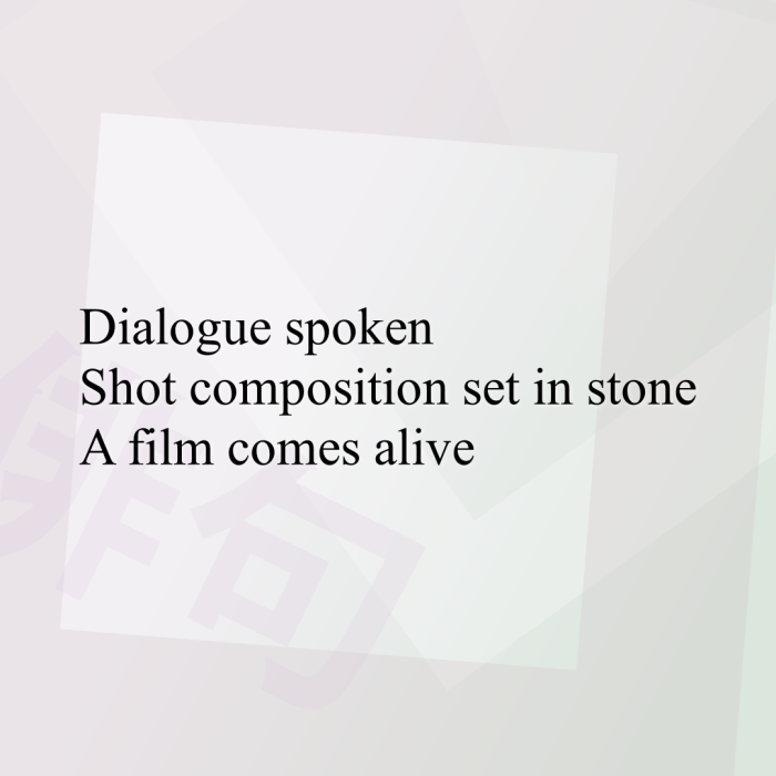 Dialogue spoken Shot composition set in stone A film comes alive