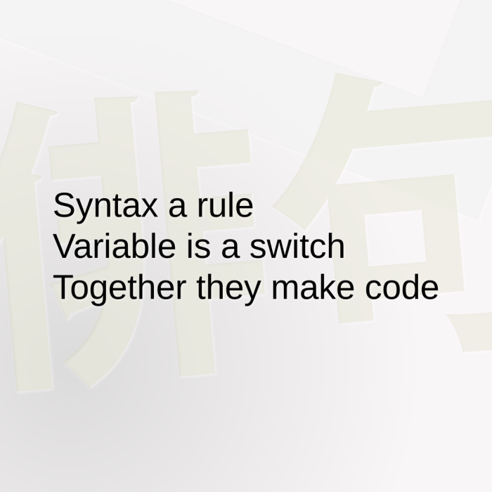 Syntax a rule Variable is a switch Together they make code