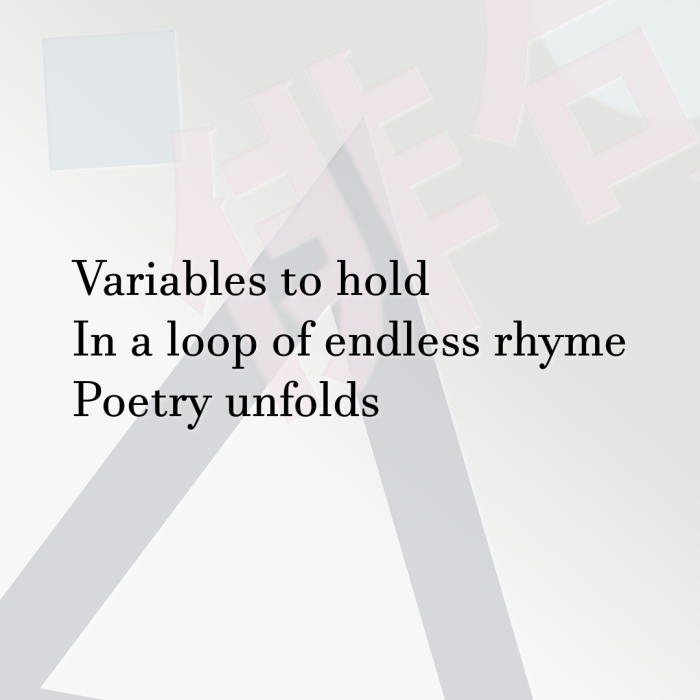 Variables to hold In a loop of endless rhyme Poetry unfolds