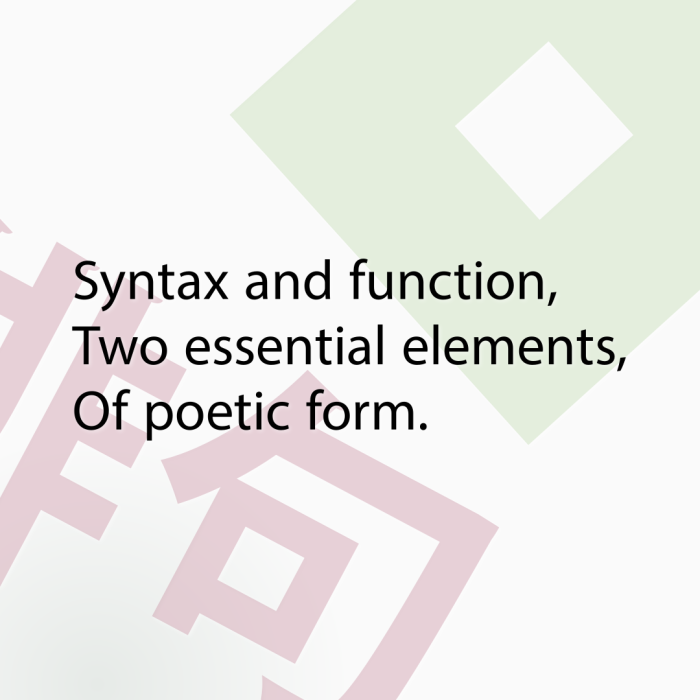 Syntax and function, Two essential elements, Of poetic form.