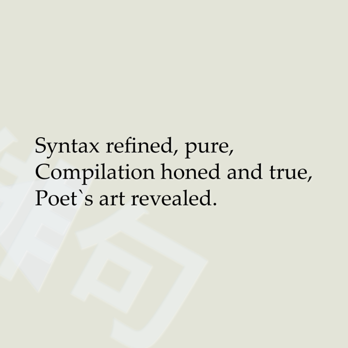 Syntax refined, pure, Compilation honed and true, Poet`s art revealed.