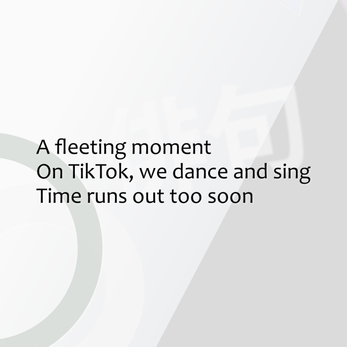 A fleeting moment On TikTok, we dance and sing Time runs out too soon