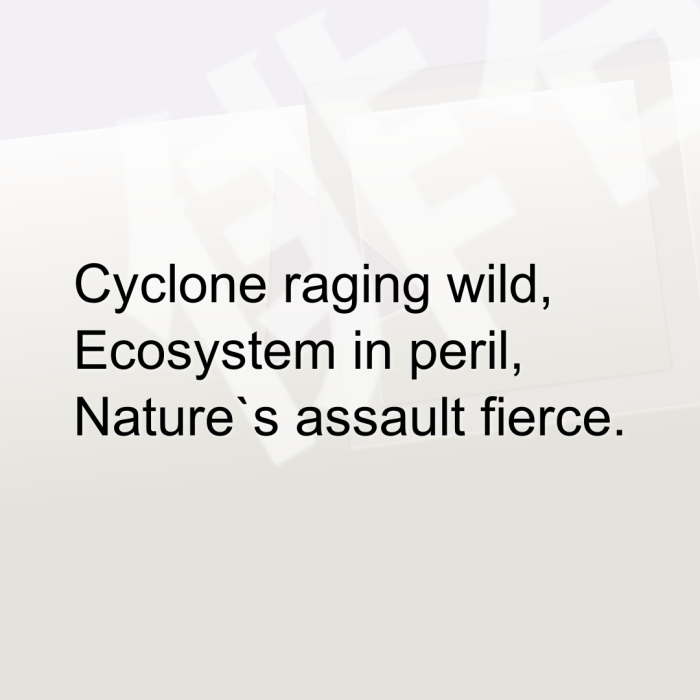 Cyclone raging wild, Ecosystem in peril, Nature`s assault fierce.
