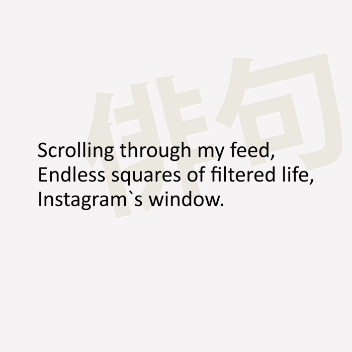Scrolling through my feed, Endless squares of filtered life, Instagram`s window.