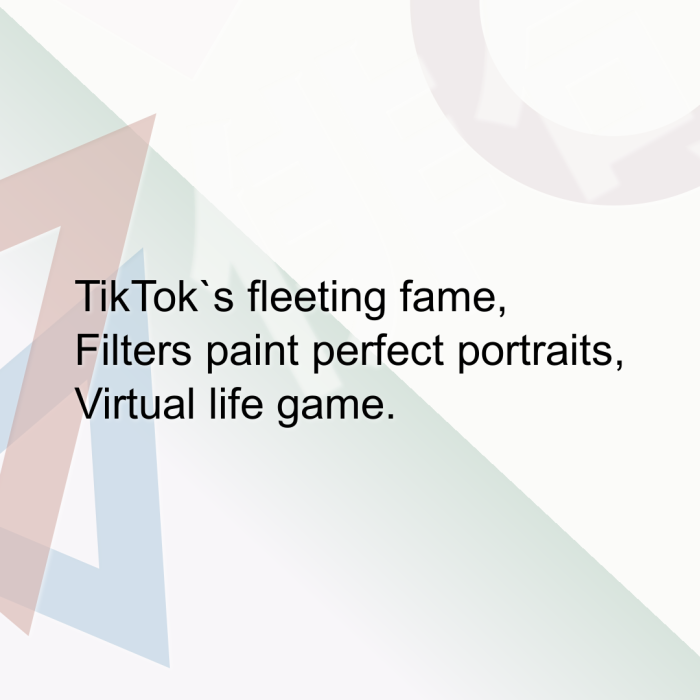 TikTok`s fleeting fame, Filters paint perfect portraits, Virtual life game.