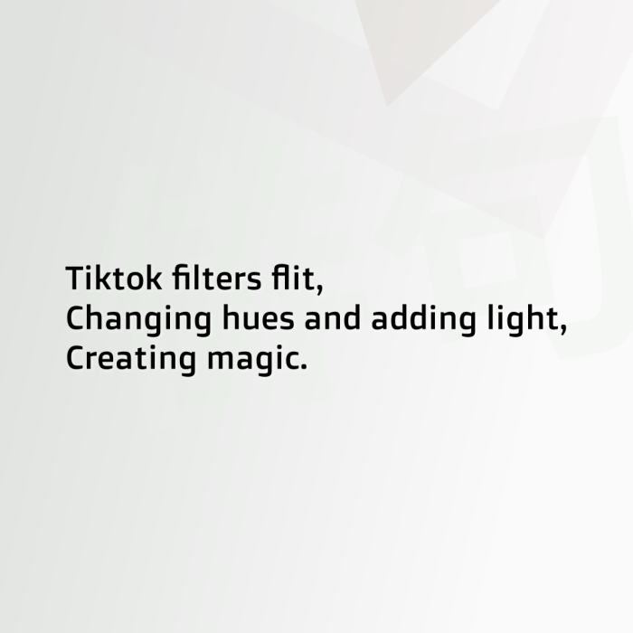 Tiktok filters flit, Changing hues and adding light, Creating magic.