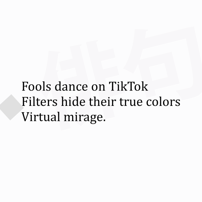 Fools dance on TikTok Filters hide their true colors Virtual mirage.