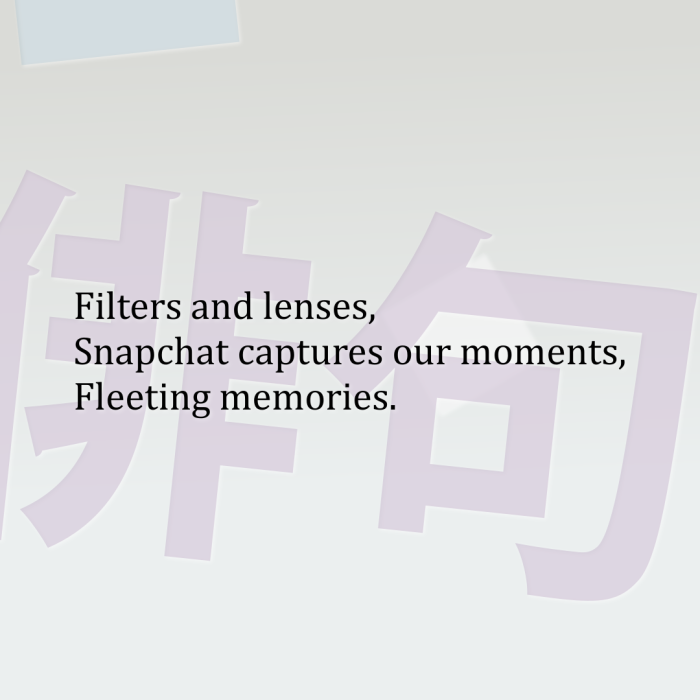 Filters and lenses, Snapchat captures our moments, Fleeting memories.
