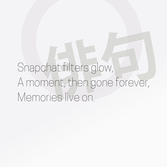 Snapchat filters glow, A moment, then gone forever, Memories live on.