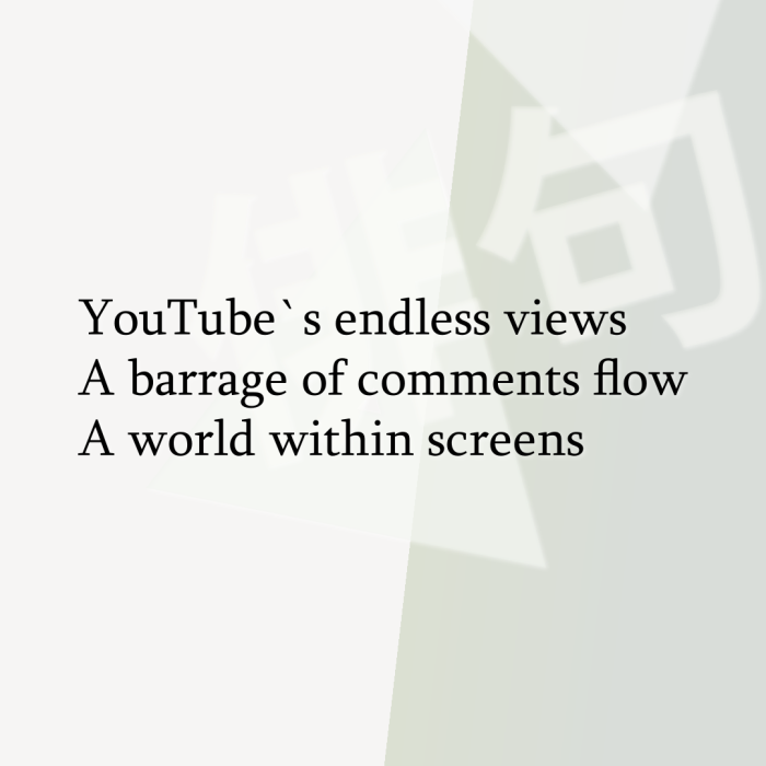YouTube`s endless views A barrage of comments flow A world within screens