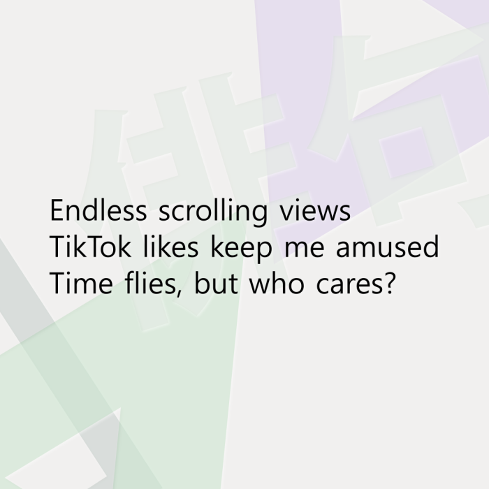 Endless scrolling views TikTok likes keep me amused Time flies, but who cares?