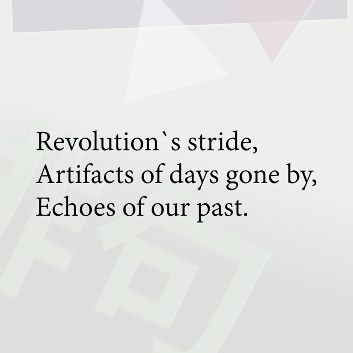Revolution`s stride, Artifacts of days gone by, Echoes of our past.