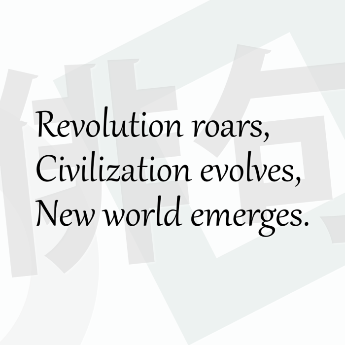 Revolution roars, Civilization evolves, New world emerges.