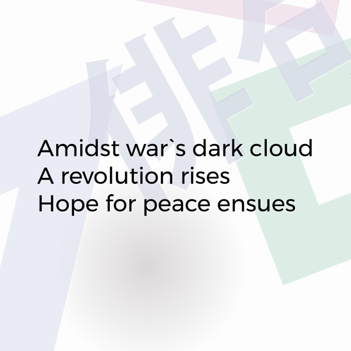 Amidst war`s dark cloud A revolution rises Hope for peace ensues