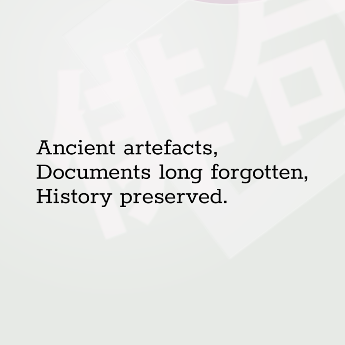 Ancient artefacts, Documents long forgotten, History preserved.